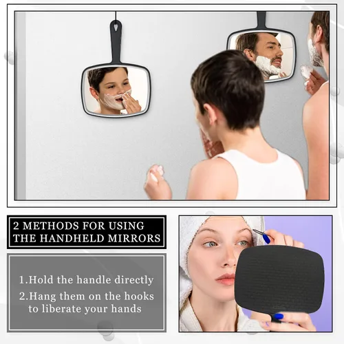 Vista 6 de Qunclay Espejo de mano grande de 10 piezas con asa para montaje en pared para peluquería baño, regalo escolar de belleza portátil para tocador