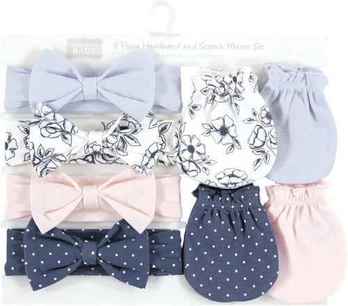 Vista 132 de Hudson Baby Conjunto de diadema de algodón y manoplas para rascar para bebé