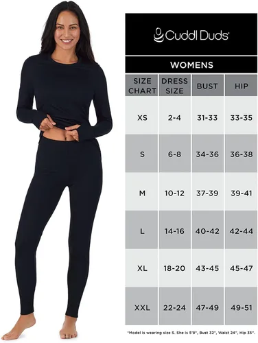 Vista 5 de Cuddl Duds Conjunto de ropa interior térmica para mujer, con forro polar, capa base para clima frío, parte superior y leggings, conjunto de invierno