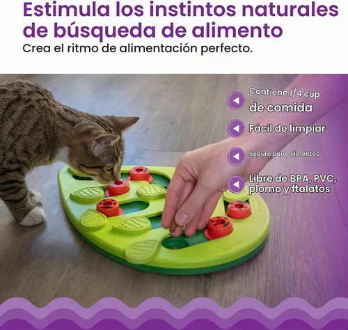 Vista 4 de Petstages rompecabezas interactivos para gatos, alimentador lento y juguetes dispensadores de bocadillos Level 2 Intermediate, 16 Hidden Treat