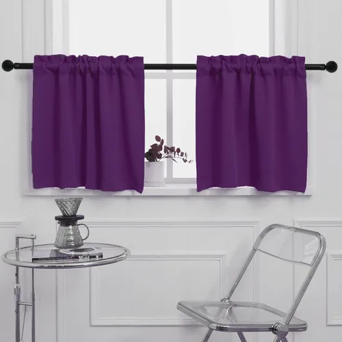 Vista 40 de Pickluc Cortina opaca de cocina de 20 pulgadas de largo, con bolsillo para barra, cortinas para ventanas pequeñas en sala de estar, sótano Beige