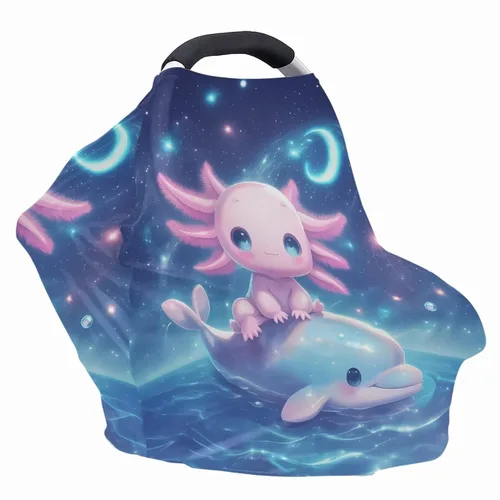 Vista 3 de Binienty Axolotl - Toldo para asiento de automóvil para mujer, diseño de delfín, con estampado de animales, para lactancia, estirable