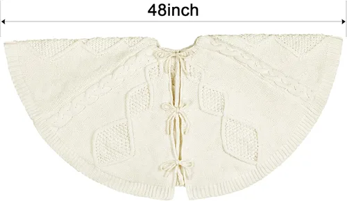 Vista 3 de Falda de árbol de Navidad de 48 pulgadas: Falda de árbol de punto de cable trenzado en diamante para árbol de 7.5 pies, falda de árbol blanco crema