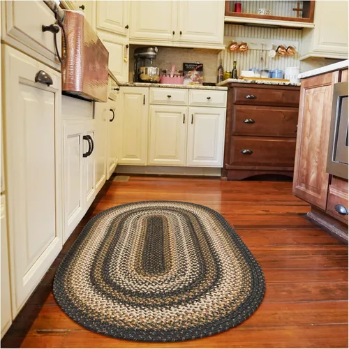 Vista 174 de Homespice Apple Pie - Alfombra ovalada roja de 2 x 3 pies, alfombra de cocina trenzada para decoración primitiva y rústica, reversible, yute sin