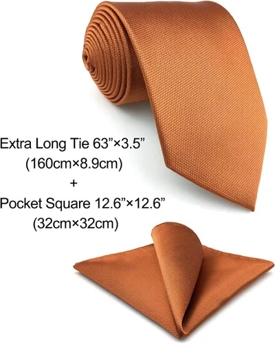 Vista 2 de SW SHLAX WING Corbata de boda para hombres Corbata y gemelos naranja calabaza extra larga