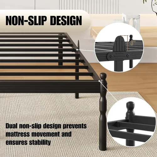 Vista 32 de 12 Inch Heavy Duty Black Metal Platform Bed Frame with Mattress Support, Twin Platform Bed Frame with Under Bed Storage, No Box Spring Needed, Easy