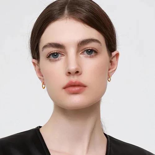 Vista 2 de Aretes de aro de oro para mujer chapados en oro real de 14 quilates con poste de plata de ley 925 Dorado