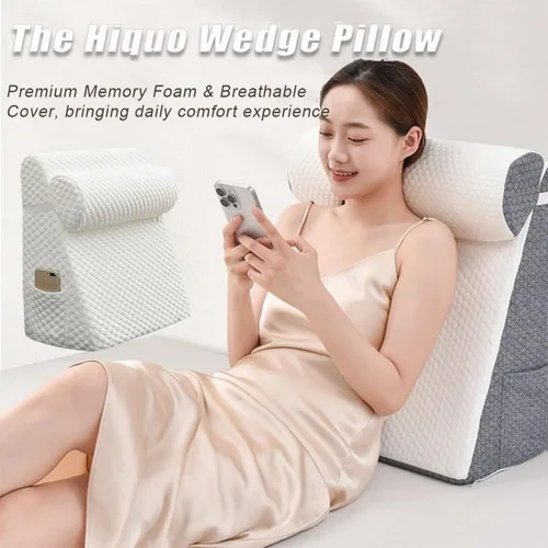 Vista 2 de Juego de almohada de cuña ortopédica ajustable para dormir, incluye una almohada para el cuello, espuma viscoelástica de alta calidad y funda Gris