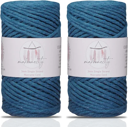 Vista 62 de Makromecity, Cordón de macramé de un solo hilo de 3 mm x 100 yardas (300 pies) de 3 mm de cordón de algodón azul bebé para arte y manualidades