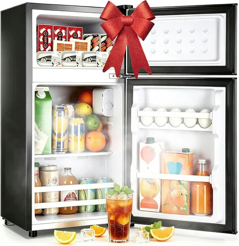 Vista 10 de DEMULLER - Refrigerador mini de 2.4 pies cúbicos con puertas dobles, pequeño refrigerador con congelador separado y control de temperatura ajustable