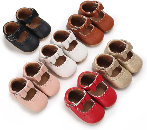 Vista 6 de COSANKIM Zapatos planos Mary Jane para bebés y niñas, suela de goma antideslizante, zapatos de vestir de princesa para boda