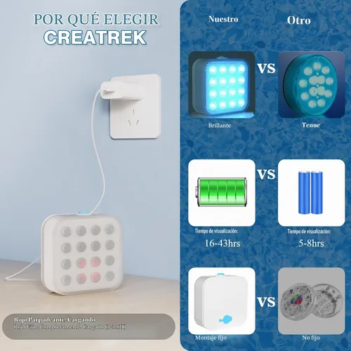 Vista 6 de Luces de piscina recargables con control remoto, 16 luces LED sumergibles con cambio de color, impermeables para piscina enterrada, estanques