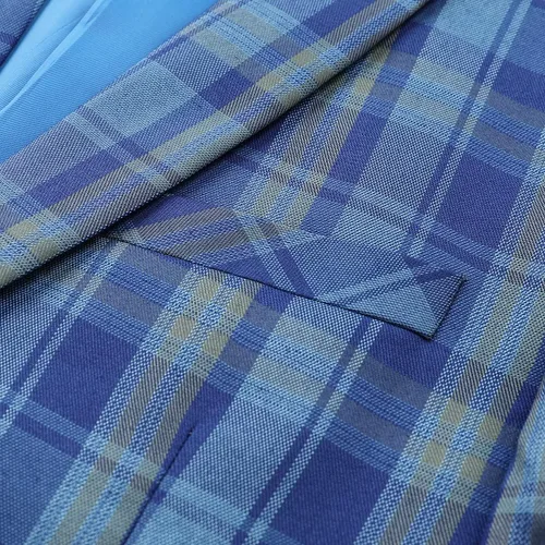 Vista 5 de YFFUSHI Chaqueta de 1 botón para hombre, a cuadros, ajuste entallado, informal, a medida