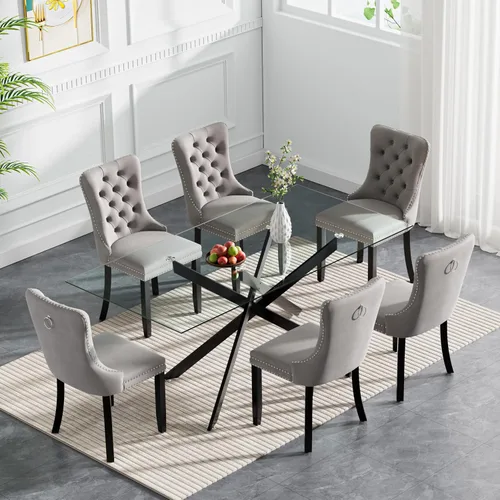 Vista 50 de Juego de mesa de comedor de cristal plateado moderno de 47 pulgadas para 2, juego de mesa de comedor de cocina redonda de 3 piezas con patas