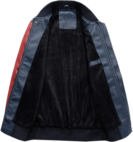 Vista 2 de ZALBYUY Abrigos de invierno para hombre, de terciopelo grueso, cuello alto, piel sintética, chaquetas de motocicleta para exteriores