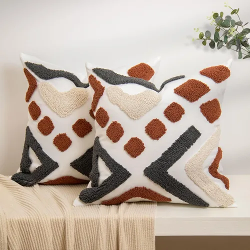 Vista 11 de lifein Fundas de almohada de 18 x 18 pulgadas, fundas de almohada copetudas de jacquard bohemio, fundas de almohada decorativas para casa de campo