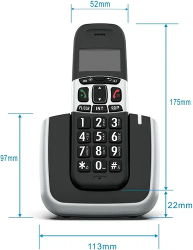 Vista 6 de Teléfono inalámbrico Ornin D1004 para el hogar, tecnología ECO, pantalla LCD ámbar de 1.6 pulgadas, identificador de llamadas, botones grandes