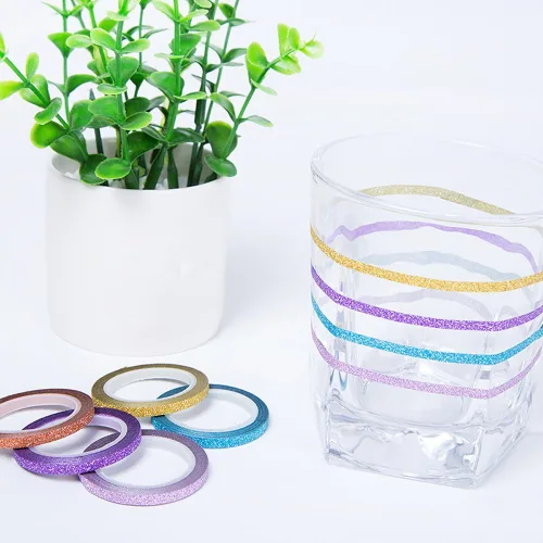 Vista 4 de YUKUNTANG Juego de cinta adhesiva Washi con purpurina, 24 rollos, 3mm x 120,6 metros, cinta adhesiva decorativa de lámina metálica brillante
