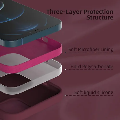 Vista 4 de Funda de silicona líquida compatible con iPhone 12 Pro Max 6.7 pulgadas, funda de gel de protección completa con forro de microfibra, funda