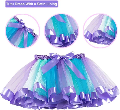 Vista 3 de Tutu and Sian Mermaid Outfit Set Shirt, Rainbow Tutu Dress, Satin Sash, Headband Birthday Gifts for Girls Costume