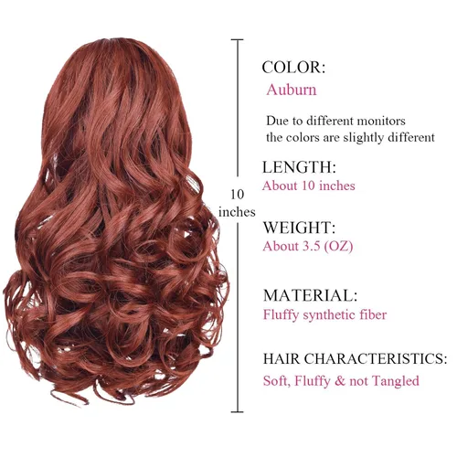 Vista 5 de SYXLCYGG Auburn Clip Cola de caballo Clip Cola de caballo Extensión de cola de caballo ondulado 10 pulgadas 3.5 oz pelo sintético falso pieza