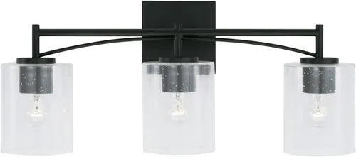 Vista 4 de Capital Lighting Peyton 142031MB-510 - Soporte de pared para tocador de baño de vidrio transparente industrial, 3 luces, 300 vatios en total, 10
