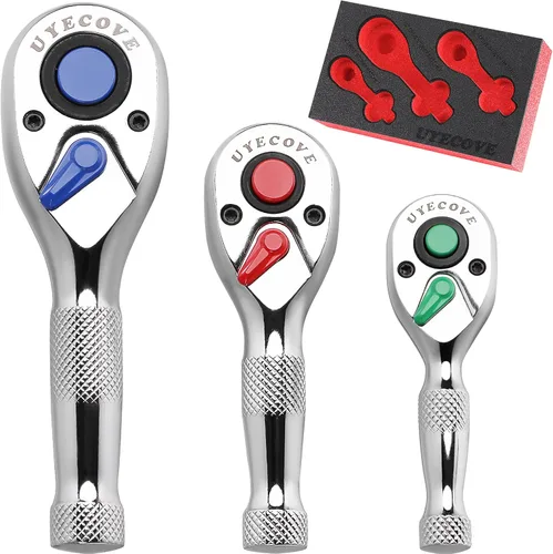 Vista 9 de Llave de trinquete de 1/4 pulgadas Llave de trinquete rechoncha 3.54 ''/3.5 in Llave de trinquete de 1/4 72 dientes reversible Cr-Mo cabeza
