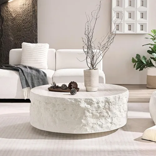 Vista 19 de WILLIAMSPACE Mesa auxiliar redonda de 15.75" con patrón de piedra de cemento para sala de estar, mesa auxiliar moderna circular de fibra de vidrio