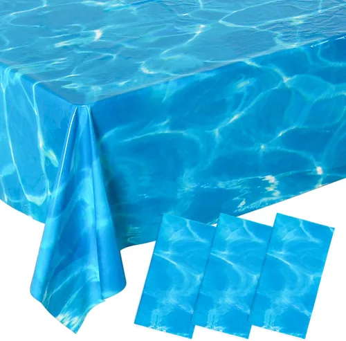 Vista 8 de 3 Piezas Manteles de Ondas Oceánicas Iridiscentes, 54 x 108 Pulgadas Mantel de Mesa de Plástico Desechable del Océano, Manteles con Estampado