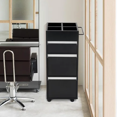 Vista 7 de BarberPub Carrito de salón con cajones, carrito de peluquería, gabinete de almacenamiento, organizador de belleza, equipo de spa 2039 (negro)