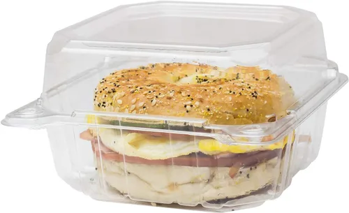 Vista 2 de Karat 14.7cm Contenedores de alimentos con tapa y bisagras de plástico transparente - Cajas duraderas, apilables, resistentes a las grietas