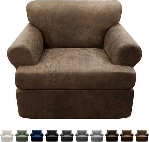 Vista 126 de Fundas para Sillón de 2 Piezas con Cojín en T, Fundas de Aspecto de Cuero para Sofá, Fundas para Sillas, Protector de Muebles Elástico, Funda