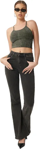 Vista 6 de Attifall Camiseta corta acanalada sin mangas para mujer, sin costuras, espalda cruzada, tirantes delgados, para entrenamiento, deportes, conjuntos
