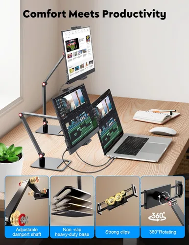 Vista 3 de HONGO Monitor portátil con soporte 15.6 pulgadas, extensor de pantalla para portátil 1080P FHD para USB C hdmi pantalla portátil Vesa compatible
