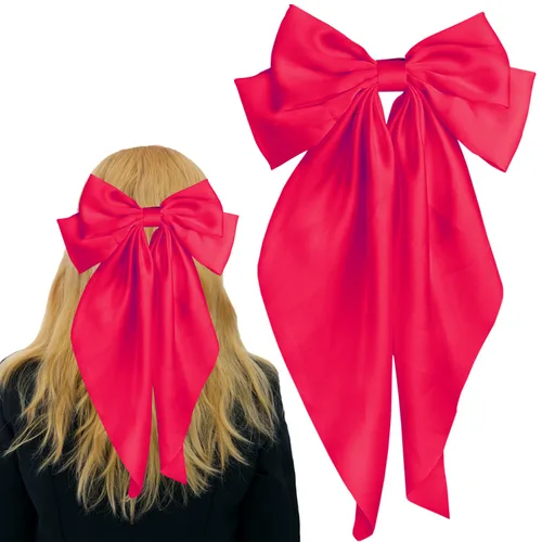 Vista 7 de Pufandor - Lazo para el cabello de satén sedoso para mujeres, lazos rojos para niñas, pasadores de lazo, cola larga con clips, lazos grandes