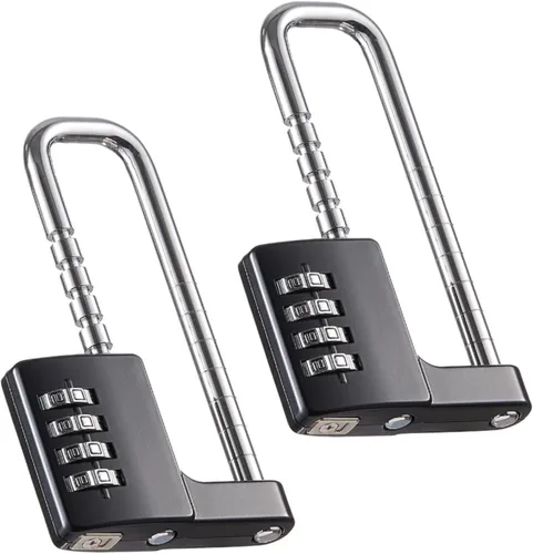 Vista 8 de Candado en forma de U de acero inoxidable, cerradura de combinación con grillete largo ajustable para exteriores, escuela, gimnasio, taquillas
