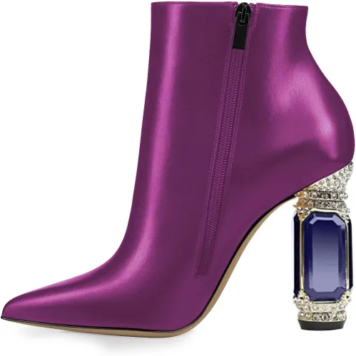 Vista 148 de FSJ Botas de tacón alto con punta puntiaguda para mujer, con tacón alto, con cremallera lateral brillante, estilo casual, para uso diario, zapatos