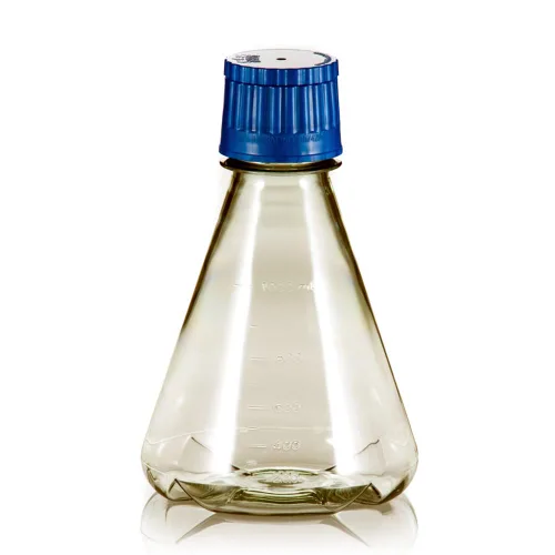 Vista 2 de Frasco de cultivo Erlenmeyer de PC autoclavable, 4.2 fl oz, base deflectada, caja de 144