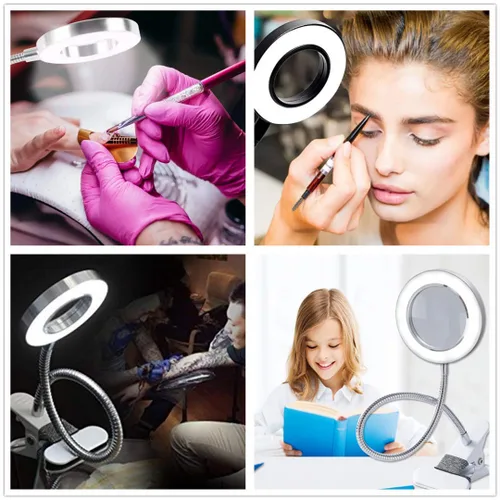 Vista 5 de Pinkiou Lámpara de escritorio con clip con abrazadera para lectura nocturna, arte de uñas, salón de maquillaje, LED, USB, lámpara de abrazadera