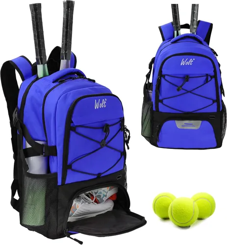 Vista 14 de Mochila para raqueta de tenis WOLT - Mochila grande para raqueta de tenis para hombres y mujeres - Compartimento ventilado para zapatos - Capacidad