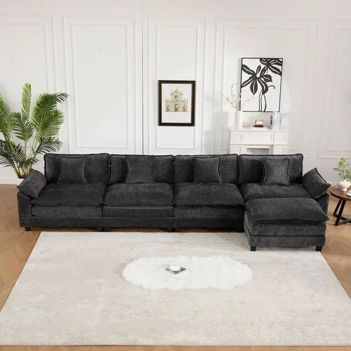 Vista 307 de Sofá seccional modular verde de 111.5", sofás seccionales grandes de 3 plazas para sala de estar, sofá nube oversized de tela chenille con otomana