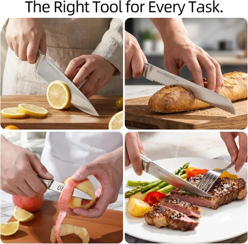 Vista 9 de KnifeSaga Juego de bloque de cuchillos de cocina, 12 piezas con afilador Juego de cuchillos de acero inoxidable de alto carbono japonés para cocina