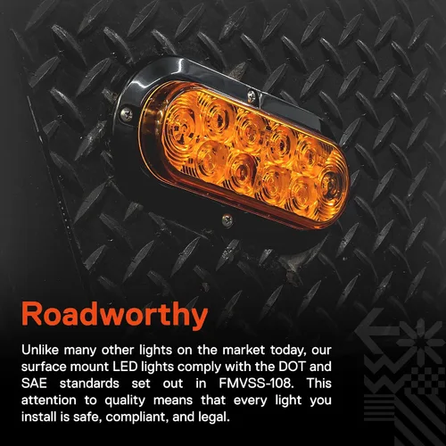 Vista 2 de TRUE MODS - Luz trasera LED ovalada ámbar de 6 pulgadas [DOT FMVSS 108] [SAE I6P] [montaje en superficie] [IP67 resistente al agua]