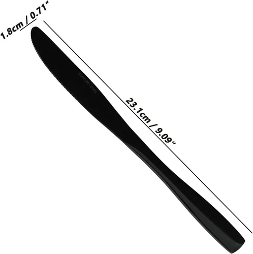 Vista 2 de Vababa 16 cuchillos de cena de acero inoxidable con acabado espejo, cuchillos de cena, color negro Mirror Finished, Premium Stainless Steel
