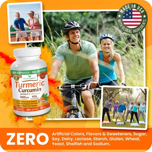 Vista 8 de Curcumina de cúrcuma con pimienta negra BioPerine 2600mg - para hombres y mujeres Organic Turmeric Power, Turmeric Supplement For Joints, 95%