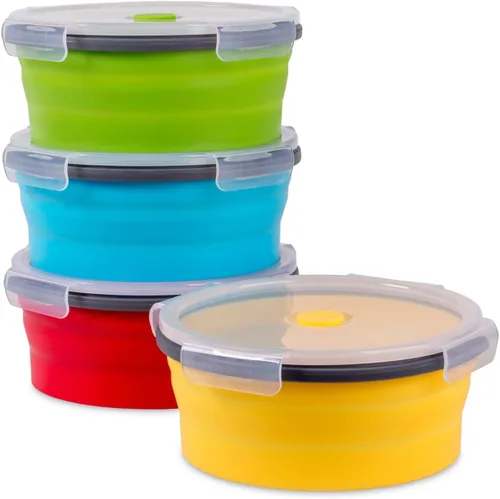 Vista 14 de Recipientes plegables de almacenamiento de alimentos con tapa hermética, 11.8 oz, juego de 4 recipientes pequeños de silicona apilables para la 4
