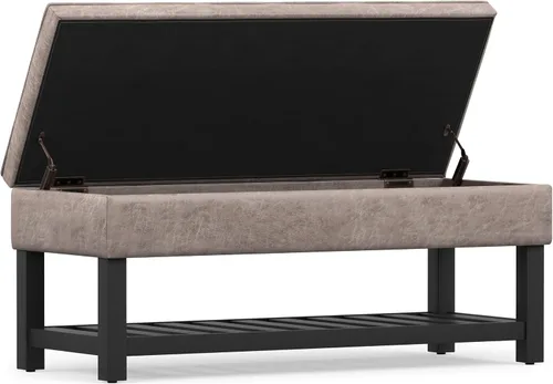 Vista 5 de SIMPLIHOME Cosmopolitan - Otomana de cuero vegano de 44 pulgadas de ancho Gris pardo envejecido