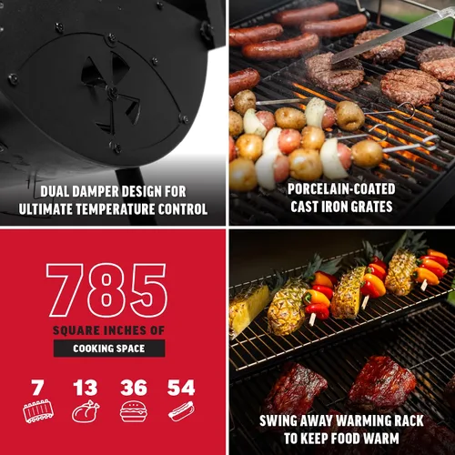Vista 4 de Char-Griller Barrel Pro - Parrilla de carbón con combustible de carbón, bandeja de carbón ajustable, bandeja de cenizas EasyDump, área de cocción