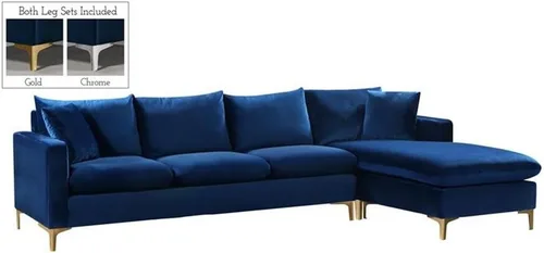 Vista 8 de Meridian Furniture Naomi Collection Modern Moderno seccional reversible tapizado de terciopelo negro contemporáneo con patas doradas o cromadas