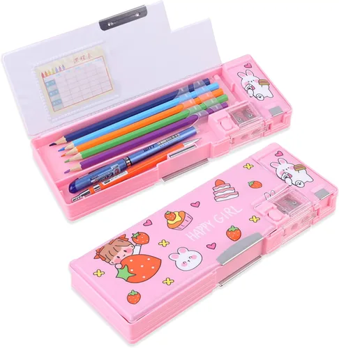 Vista 8 de Estuche de Lápices Multifuncional Emergente para Niñas y Niños, Lindo Organizador de Caja de Bolígrafos de Dibujos Animados con Sacapuntas, Horario